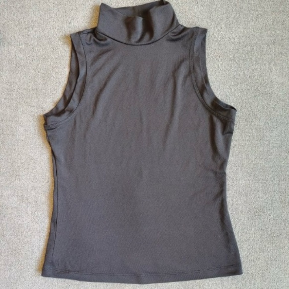 Vtg Black Stretch Sleeveless Turtleneck Womens M USA Layering Office Casual